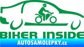 Samolepka Biker inside 001 motorkář v autě zelená