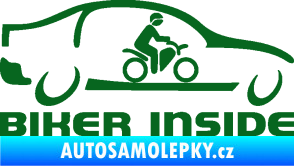 Samolepka Biker inside 001 motorkář v autě tmavě zelená