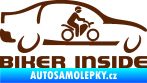Samolepka Biker inside 001 motorkář v autě hnědá