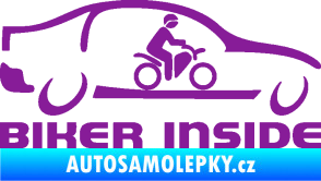 Samolepka Biker inside 001 motorkář v autě fialová