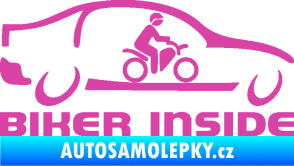 Samolepka Biker inside 001 motorkář v autě růžová