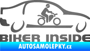 Samolepka Biker inside 001 motorkář v autě grafitová metalíza