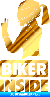 Samolepka Biker inside 004 levá motorkářka chrom fólie zlatá zrcadlová
