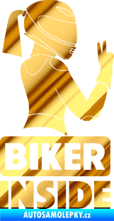 Samolepka Biker inside 004 pravá motorkářka chrom fólie zlatá zrcadlová