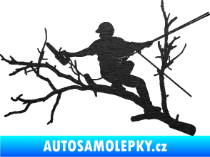 Samolepka Dřevorubec 006 levá prořezání ve výškách škrábaný kov černý