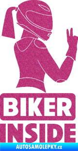 Samolepka Biker inside 004 pravá motorkářka Ultra Metalic růžová