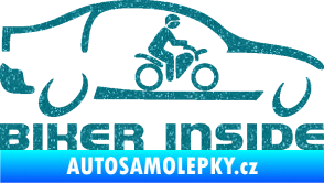 Samolepka Biker inside 001 motorkář v autě Ultra Metalic tyrkysová