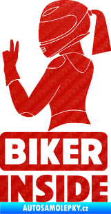 Samolepka Biker inside 004 levá motorkářka 3D karbon červený