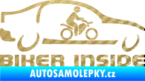 Samolepka Biker inside 001 motorkář v autě 3D karbon zlatý