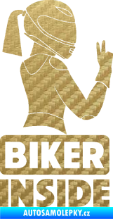 Samolepka Biker inside 004 pravá motorkářka 3D karbon zlatý