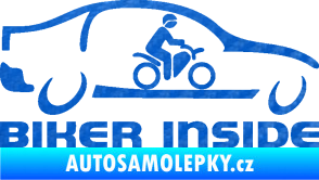 Samolepka Biker inside 001 motorkář v autě 3D karbon modrý
