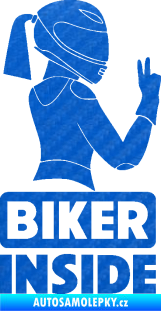 Samolepka Biker inside 004 pravá motorkářka 3D karbon modrý