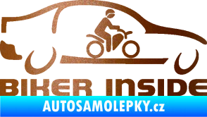 Samolepka Biker inside 001 motorkář v autě měděná metalíza