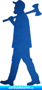Samolepka Dřevorubec 002 levá škrábaný kov modrý