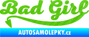Samolepka Bad Girl nápis s čertím ocasem 3D karbon zelený kawasaki