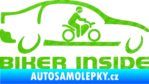 Samolepka Biker inside 001 motorkář v autě 3D karbon zelený kawasaki