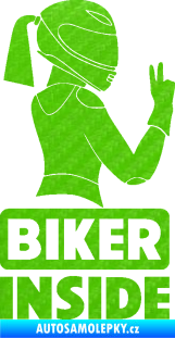 Samolepka Biker inside 004 pravá motorkářka 3D karbon zelený kawasaki