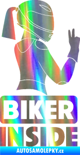 Samolepka Biker inside 004 pravá motorkářka Holografická