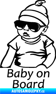 Samolepka Baby on board 003 levá s textem miminko s brýlemi černá