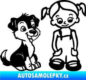 Samolepka Dítě v autě 099 pravá holčička a pes černá