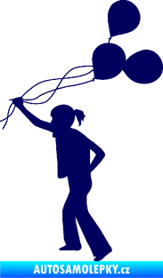 Samolepka Děti silueta 006 levá holka s balónky tmavě modrá