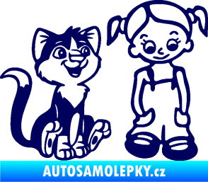 Samolepka Dítě v autě 098 pravá holčička a kočka tmavě modrá