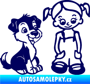 Samolepka Dítě v autě 099 pravá holčička a pes tmavě modrá