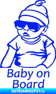 Samolepka Baby on board 003 levá s textem miminko s brýlemi modrá dynamic