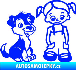 Samolepka Dítě v autě 099 pravá holčička a pes modrá dynamic