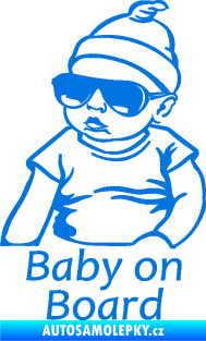 Samolepka Baby on board 003 levá s textem miminko s brýlemi modrá oceán