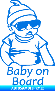 Samolepka Baby on board 003 pravá s textem miminko s brýlemi modrá oceán