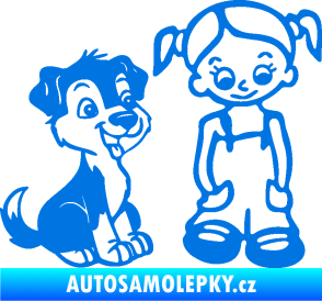 Samolepka Dítě v autě 099 pravá holčička a pes modrá oceán