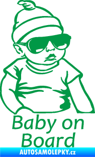 Samolepka Baby on board 003 pravá s textem miminko s brýlemi zelená