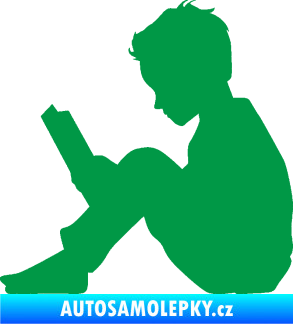 Samolepka Děti silueta 002 levá chlapec s knížkou zelená
