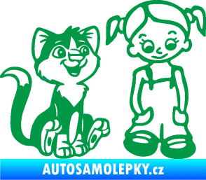 Samolepka Dítě v autě 098 pravá holčička a kočka zelená