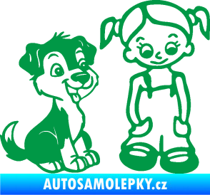Samolepka Dítě v autě 099 pravá holčička a pes zelená