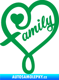 Samolepka Family 001 nápis se srdíčkem zelená