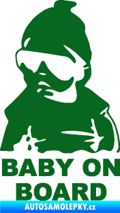 Samolepka Baby on board 002 levá s textem miminko s brýlemi tmavě zelená