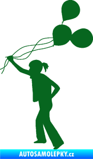 Samolepka Děti silueta 006 levá holka s balónky tmavě zelená