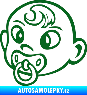Samolepka Dítě v autě 004 levá miminko s dudlíkem hlavička tmavě zelená