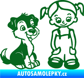 Samolepka Dítě v autě 099 pravá holčička a pes tmavě zelená