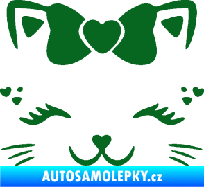 Samolepka Kočka 039 s mašličkou tmavě zelená