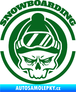 Samolepka Lebka snowboarding tmavě zelená