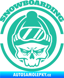 Samolepka Lebka snowboarding tyrkysová