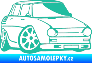 Samolepka Škoda 100 karikatura pravá tyrkysová