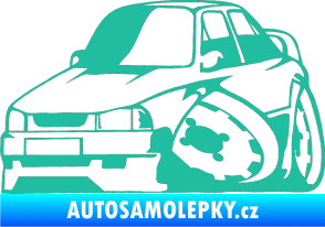 Samolepka Škoda 130 karikatura levá tyrkysová