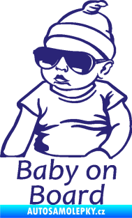 Samolepka Baby on board 003 levá s textem miminko s brýlemi střední modrá