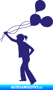 Samolepka Děti silueta 006 levá holka s balónky střední modrá
