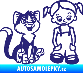 Samolepka Dítě v autě 098 pravá holčička a kočka střední modrá