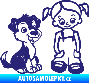 Samolepka Dítě v autě 099 pravá holčička a pes střední modrá